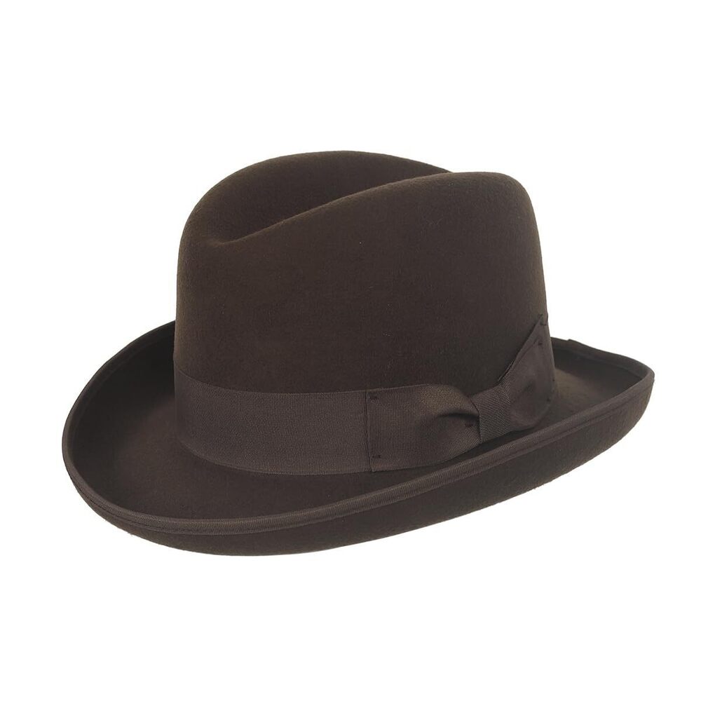 6321 Wool Bowler Winter Hat Classic Rolled Brim Fedora Derby HatsBrown,XL